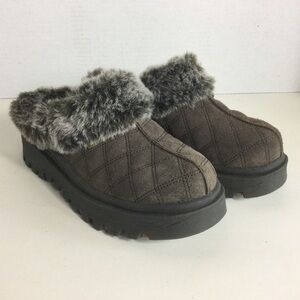 SKECHERS Y2K PLATFORM SLIP ON FAUX FUR LINED CHUNKY MULES SHOES  BROWN SIZE US 6